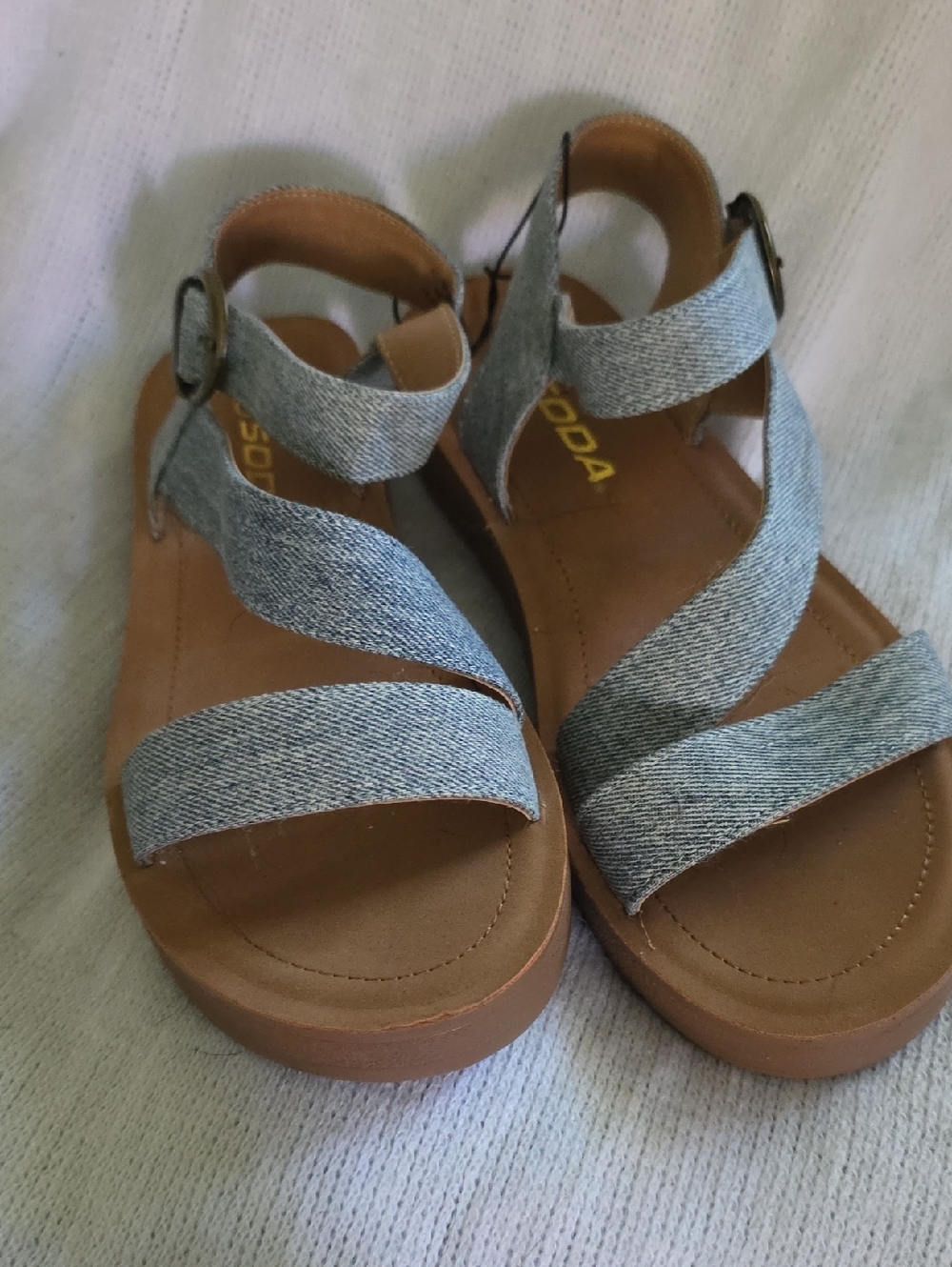 Soda Light Blue Denim-Style Crisscross Women's Sandals  8